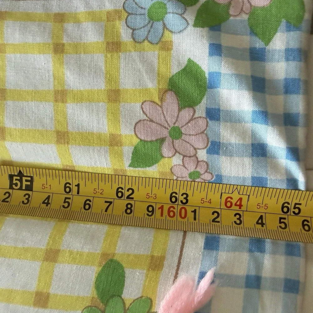 Vintage Quilt Blanket 65x45 Floral Gingham Patchwork Tied Pastel Nursery Retro